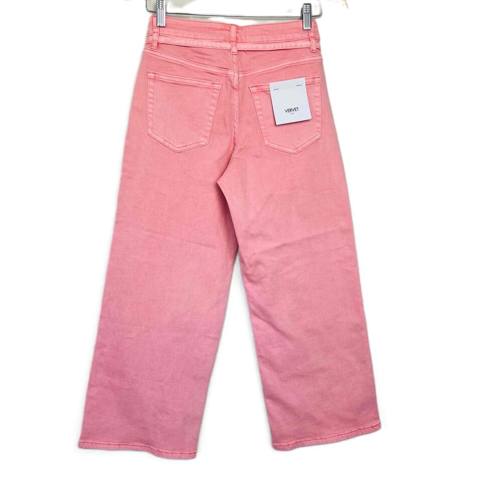 Vervet Blue Pink High Rise Wide Leg Belted Denim Jeans Size 26 NEW - Picture 2 of 12